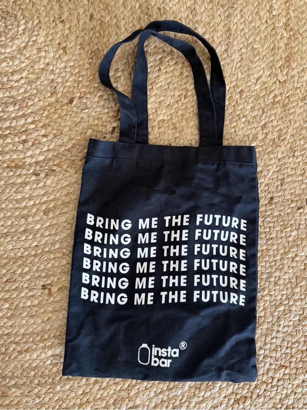 Insta Bar Black Tote Bag - "Bring Me The Future" Print